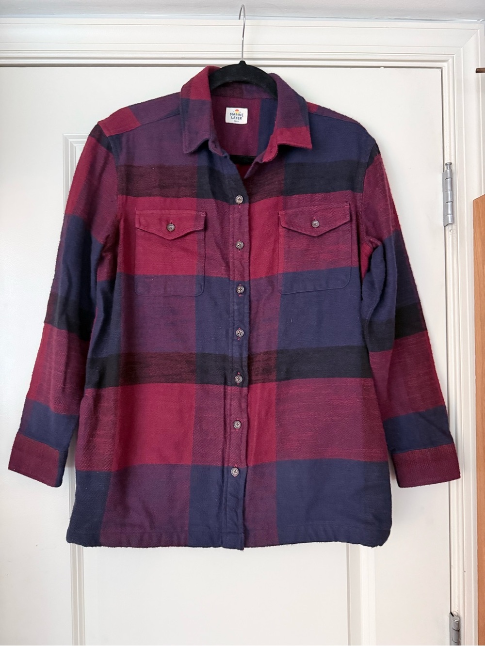 Marine Layer Plaid Heavy Flannel Button-Up Coastal Cowgirl Shacket Women Size S